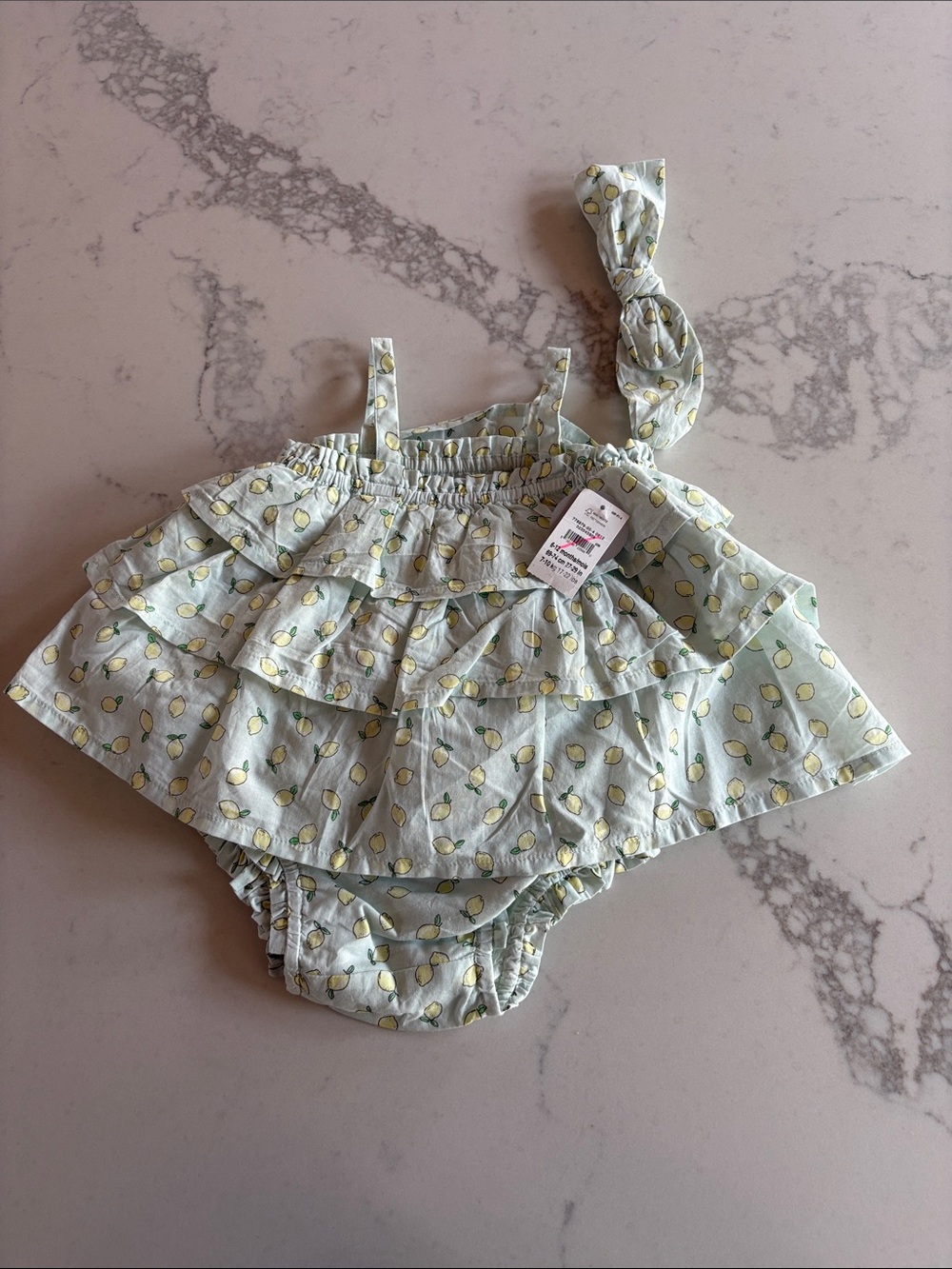 GAP Pale Green Lemon Ruffle Romper with Matching Headband